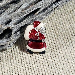 New Vintage Christmas Silver Red Green Enamel Sweater Lapel Spot Pin Brooch